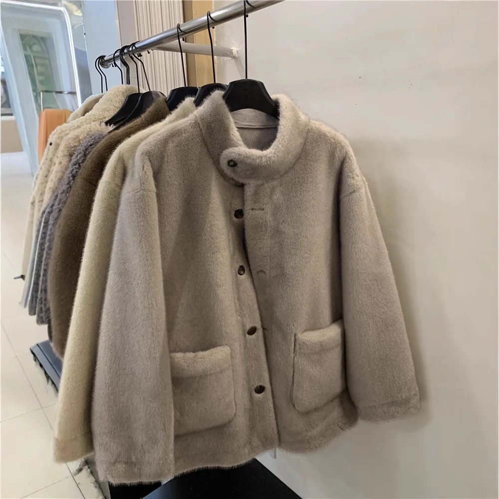 Faux Fur Women Coats Mid Length Coat Stand Collar Thick Warm Y2k Streetwear Elegant Warm JacketsOuterwear Autumn Winter Overcoat