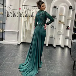 BABYONLIN Glitter Beadings Evening Dress V-Neckline Full Sleeve Side Slit Maxi Skirt Special Occasion Muslim Gown Formal Party