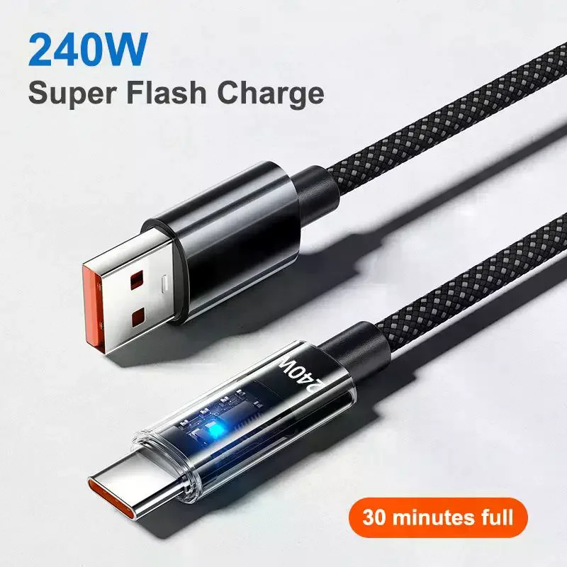 Nylon Type C USB Cable 240W Super Fast Charging USB C Phone Charger Data Line For Quick Charge Cables