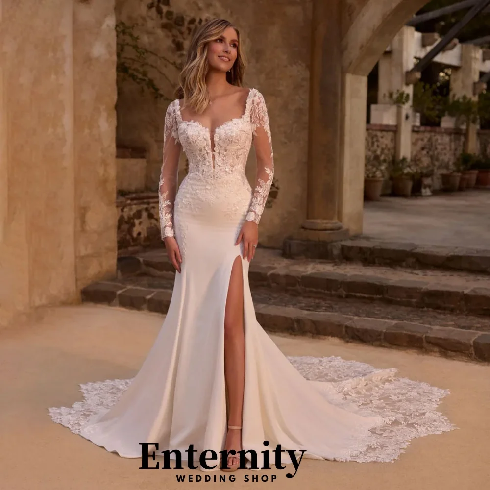 Customized High Split Wedding Dresses Elegant V Neck Sleeveless For Women Charming Lace Applique Bridal Gowns Vestidos De Novia
