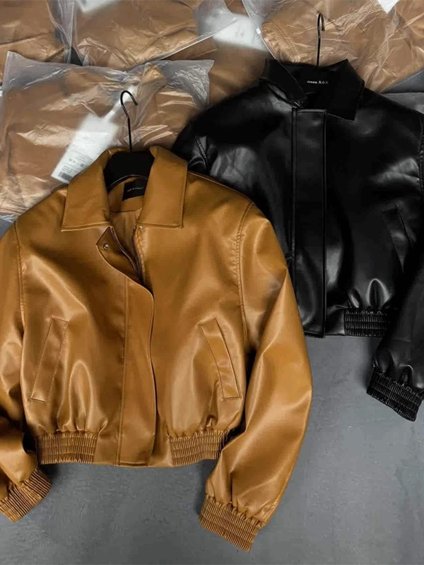 Jaqueta Retro de Couro PU para Mulheres, Casual, Solta, com Zíper, Nova Versão Coreana de Primavera