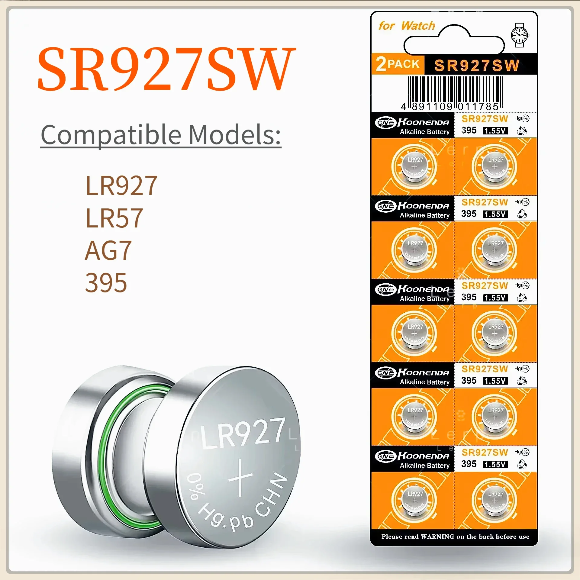 1.55V button battery, AG7， LR927 ，399，SR927，SW 395 ， Suitable for watches, toys, calculators17#