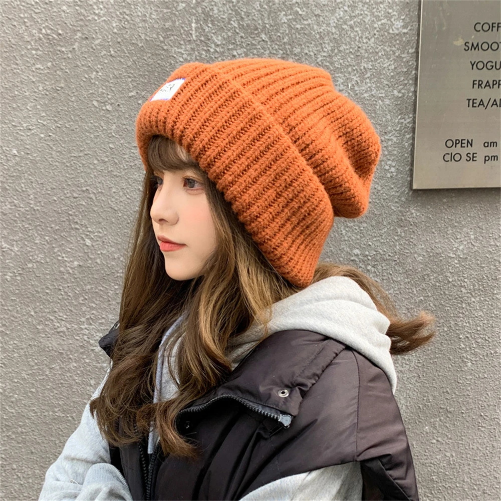 2024 Women Hat Knitted Winter Warm Cap Female Hip Hop Solid Color Cotton Knitting Muts Curled Coarse Wool Multicolor Big Hat