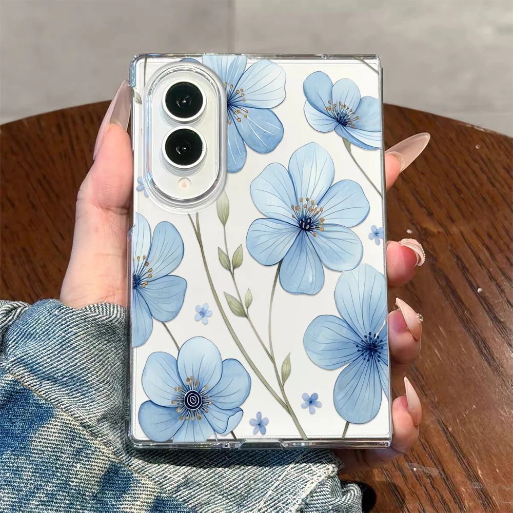 Blue Floral For Samsung Galaxy Z Fold 8 7 6 5 4 3 2 Case Hard Pc Fold‑Optimized Case Light‑Thin Scratch‑Proof Cover