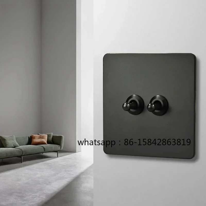 Wall Lamp Switch Black Stainless Steel Panel 1-4 Gang 2 Way Retro Brass Toggle Switch Household USB Outlet 110-250V