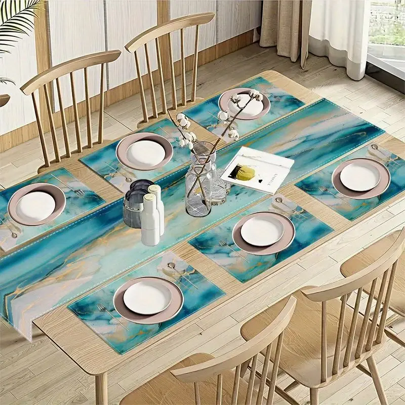 Light Luxury Ink Style Table Runner Placemats Set Waterproof Anti Slip Washable Kitchen Dining Table Mat Home Decor