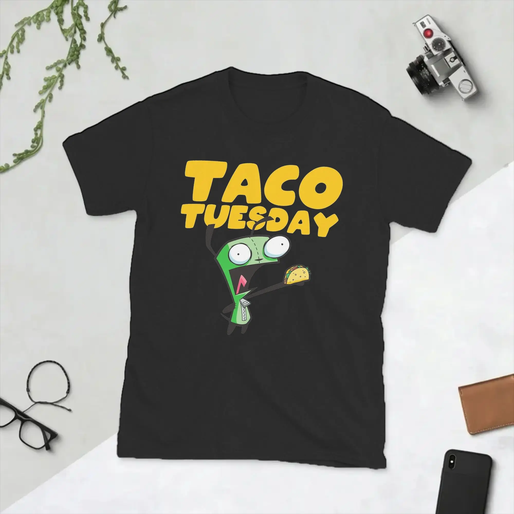 Invaders Zim GIR Taco T Shirts Men Pure Cotton Vintage T-Shirts Round Collar  Tee Shirt Short Sleeve Clothes 4XL 5XL 6XL