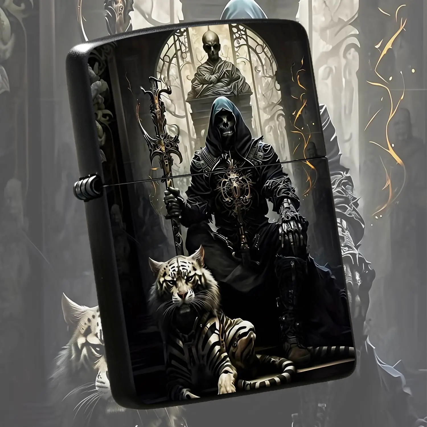 Dark Gothic Skeleton Guardianlighter, Exquisite Retro Art Pattern Decor, Portable Stylish Accessory For Daily Use, Outdoor Activities, Gifting, Collecting, Multi-Scene Adapted Durable Creative Piece With Mysterious Aesth A Humorou And Inter