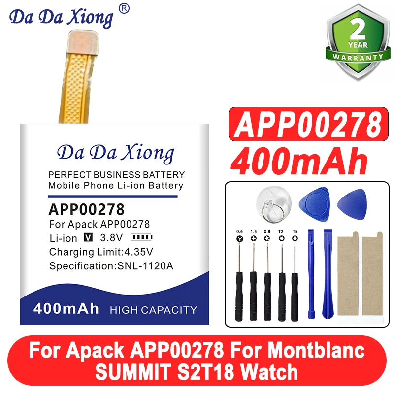 

APP00278 Качественный аккумулятор 400 мАч для часов Montblanc SUMMIT S2T18 Bateria с бесплатными инструментами