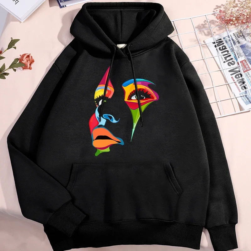 

Painted Lady Face Personality Design Hoodies Men Women Crewneck Hip Hop Hoodies Pattern Fitness Sweatshirt Autumn Loose Hoody