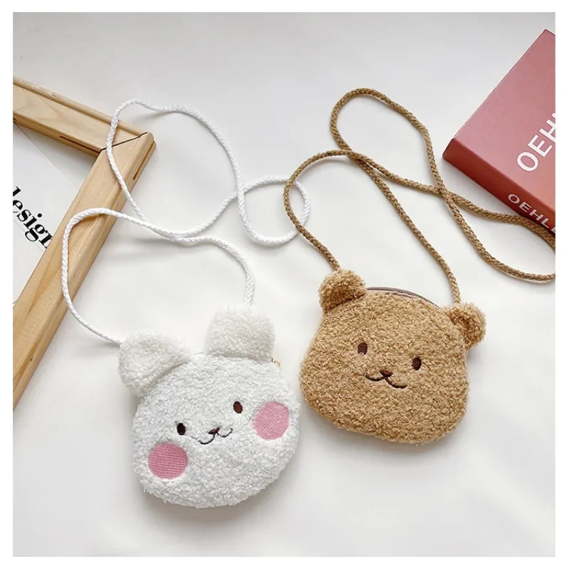 Cute Animal Zipper Kid Shoulder Bag Girl Messenger Bag Mini Handbag Purse Soft Plush Rabbit Cartoon Children Coin Purse