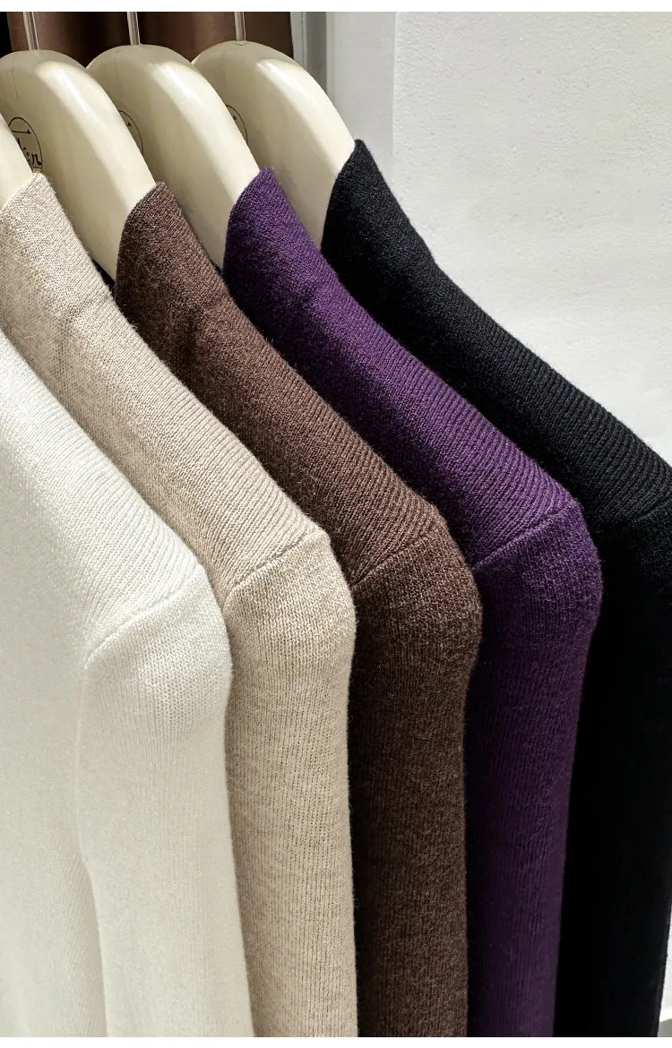 AOSSVIAO Herbst Winter Schwarzer Damen-Pullover mit V-Ausschnitt, langärmelig, schmale Passform, weicher Strickpullover, weiche, vielseitige Basic-Layering-Tops – Detail 11