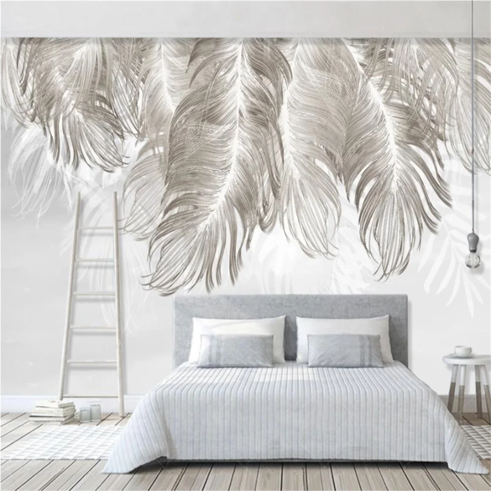 

Milofi professional custom large 3D printing gray luxury feather decoration background wall wallpaper mural