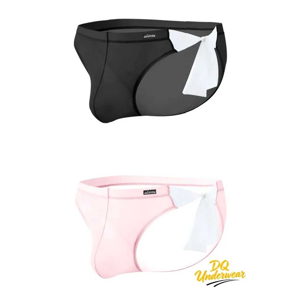 2PCS Men's Bow Detail Mesh Bikini Briefs, Sexy See-Through Breathable Underwear, Elastic Waist Casual Underpants
