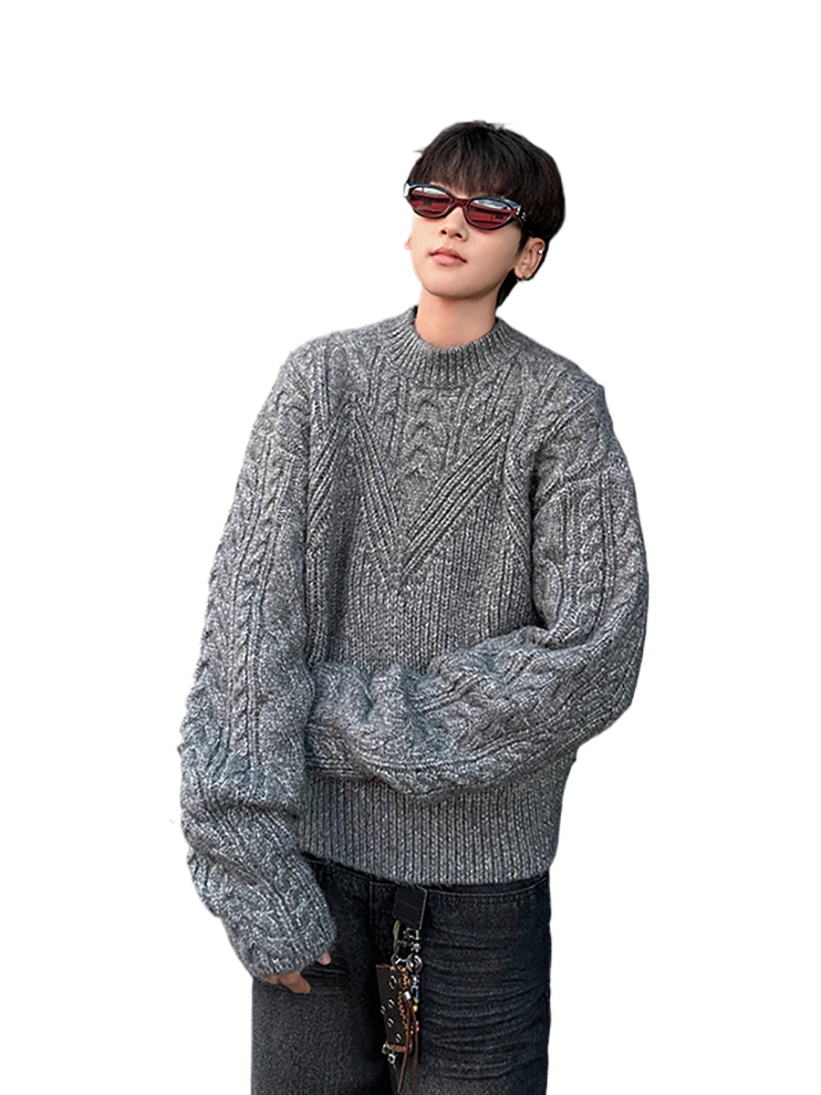 American Casual Lazy Sle Men's Knitted Sweater Autumn Winter Japanese Retro Versatile round Ne Couple's Twist Knitwear