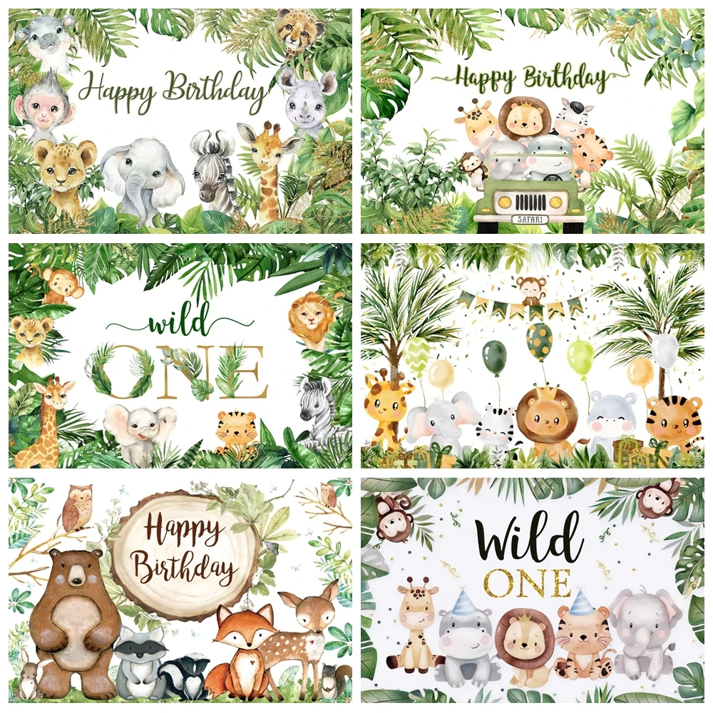 

Tropical Jungle Safari Photography Backdrop Wild One Forest Animals Baby Shower Birthday Party Background Custom Photo Studio