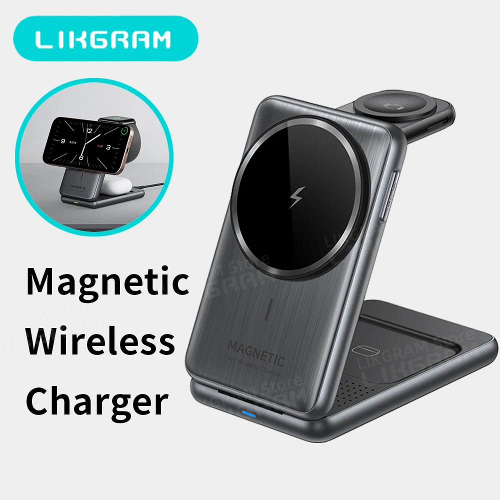 

LIKGRAM 2025 new 3 in 1 Magnetic Wireless Charger Foldable for iPhone12-17 Apple Watch AirPods 3-4(not for Airpods 2) W93