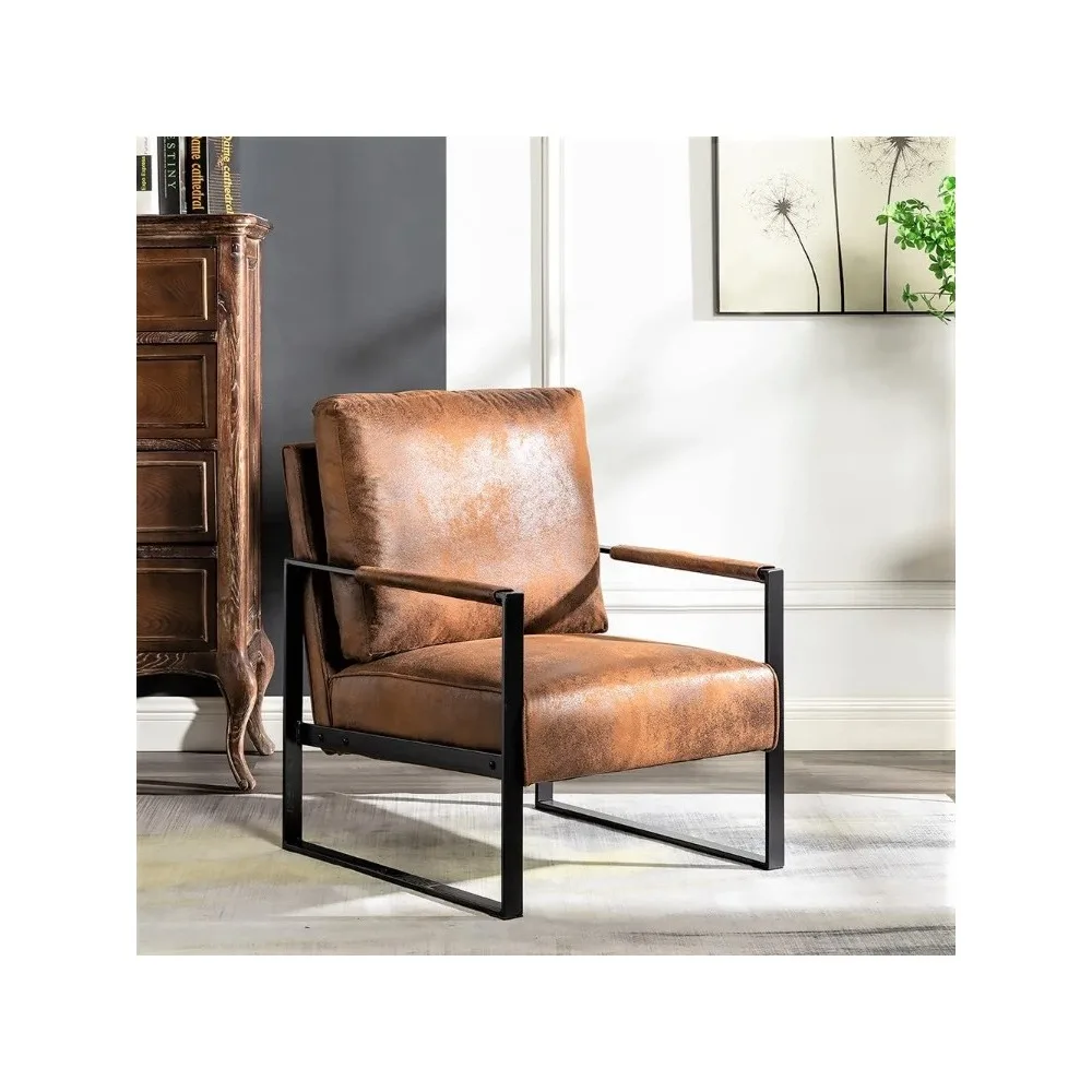 

Classic Mid Century Modern Accent Chair with Durable Square Metal Frame, Armchair for Living Room in Spotted Microfiber