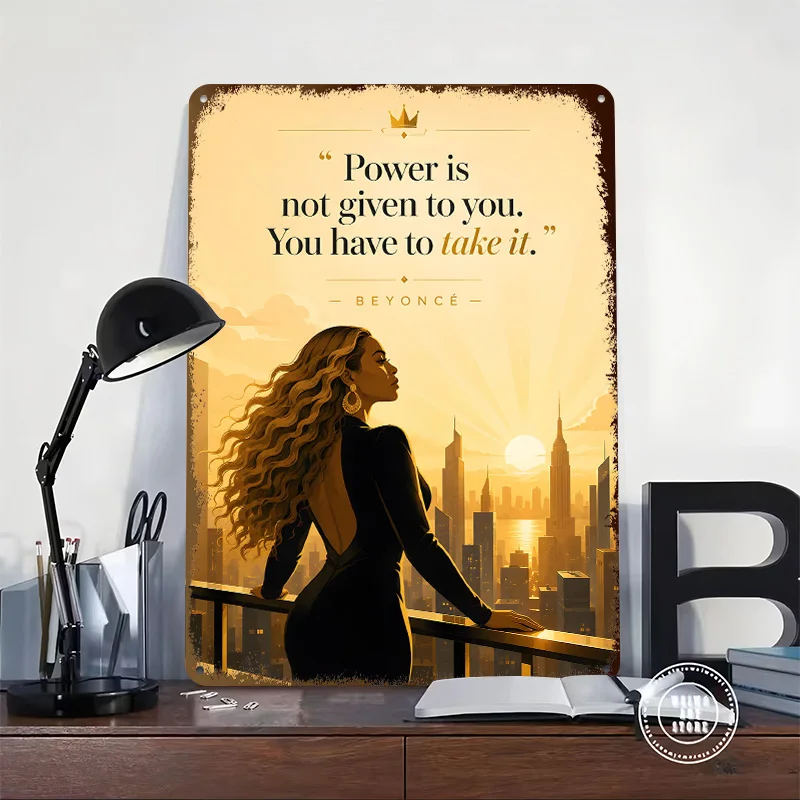 Beyoncé Quote With Cityscape 3D Printed Texture Poster Personalized Wall Art Retro Metal Tin Signs for Home Decoration Gaming