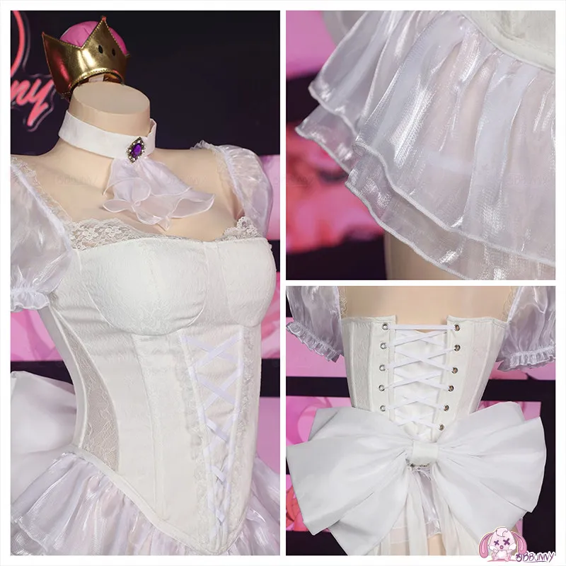 2026 Boosette Cosplay Costume White Corset Wedding Style Dress with Crown & Gloves, Women Anime Cosplay for Halloween & Comic