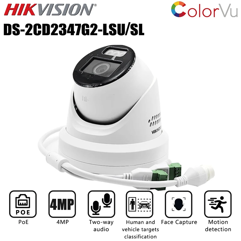 

Hikvision ColorVu 4MP POE IP Camera DS-2CD2347G2-LSU/SL Support Two-Way Talk Strobe Light Audible Warning Surveillance Camera