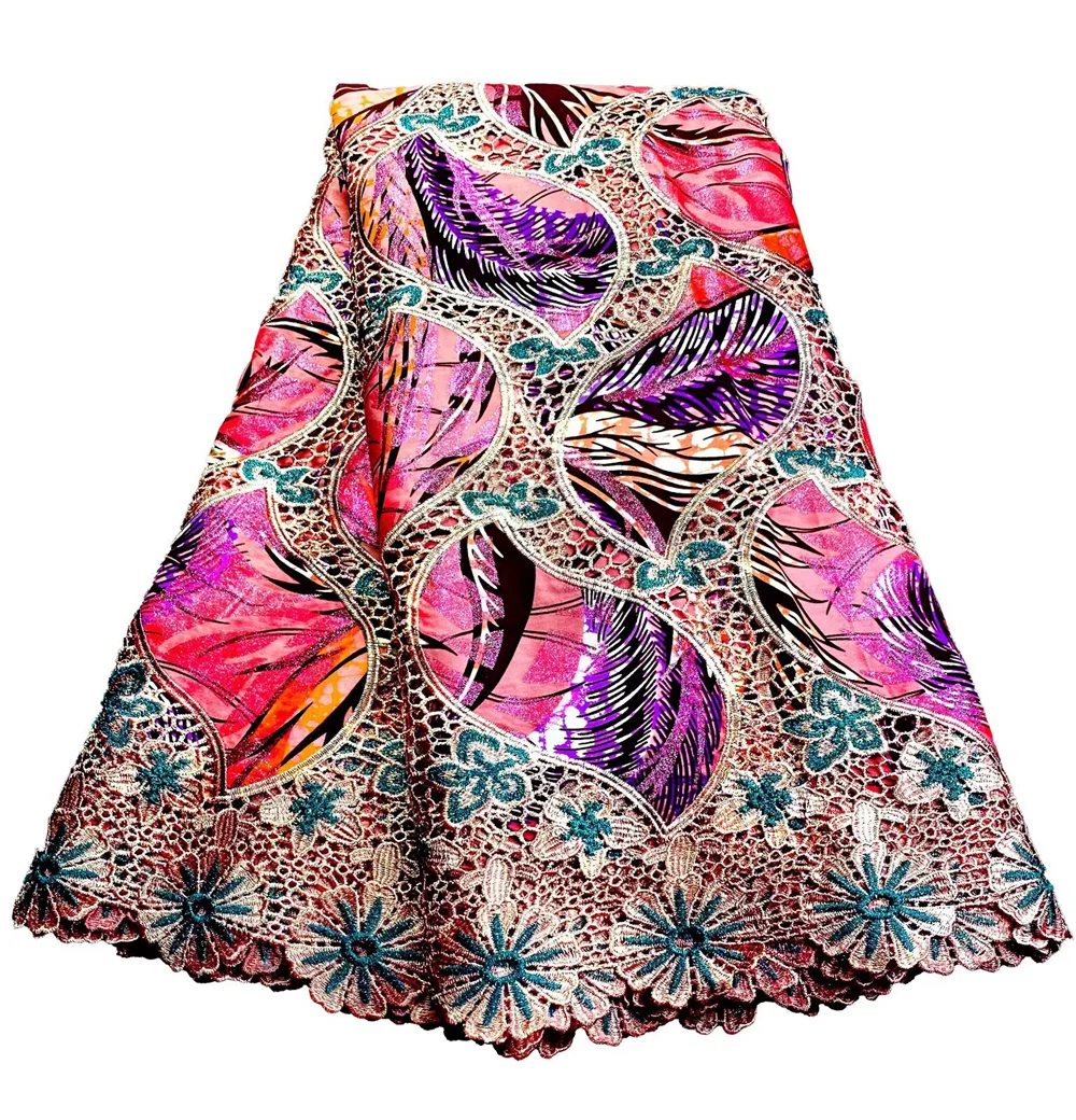 Neue afrikanische schwere Ankara-Wachsstoffe, 3D-Vollstickerei, Kordel-Wachs-Baumwollspitzenmaterial, DIY-Nähmaterial für Hochzeits- und Partykleider, 5 Yards
