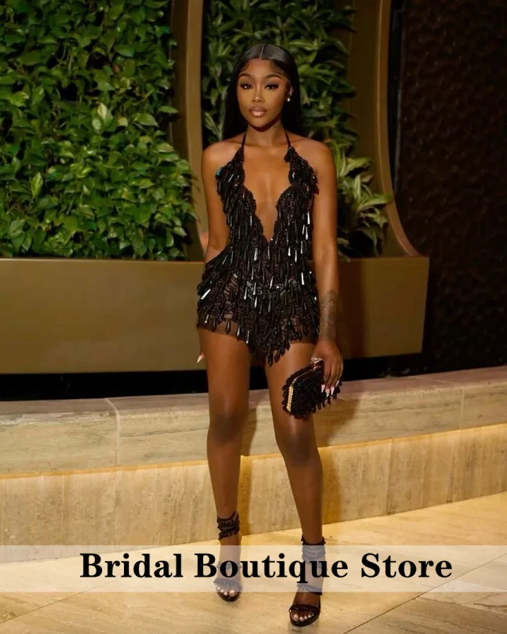 

Luxury Short Black Prom Dress 2026 Beading Gems Birthday Party Diamonds Cocktail Senior Homecoming Party Dresses Customized