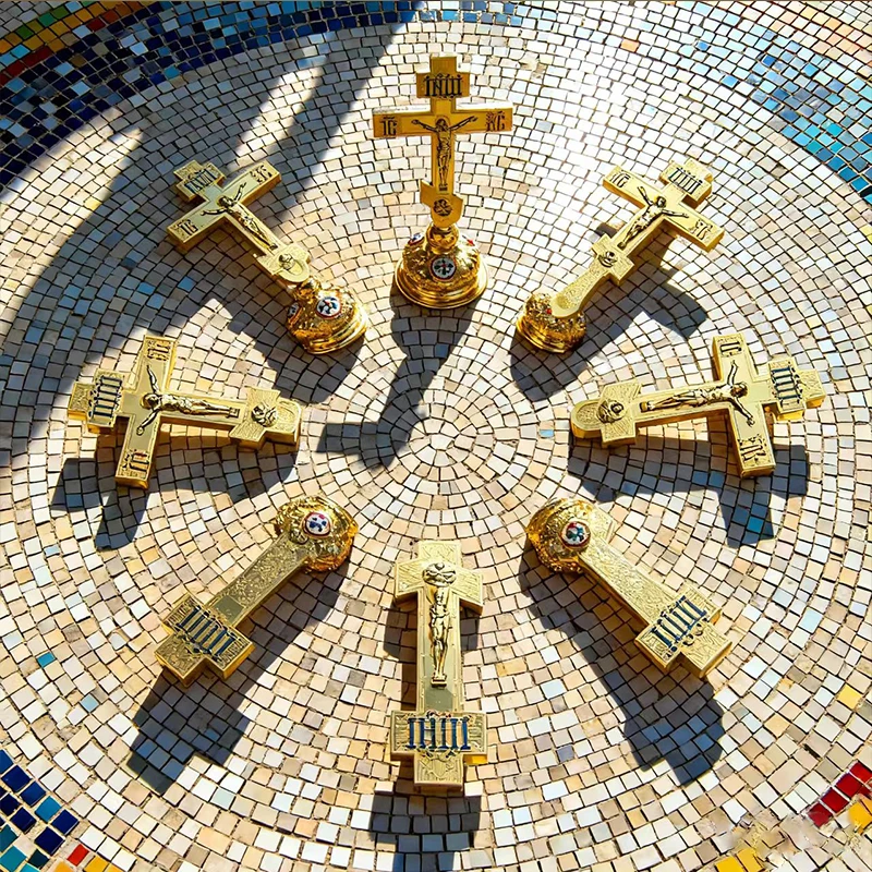 New2026 Orthodox Church Altar cross Jeusu Crucifix Cross with Enamel Handhold Cross with Base Religious Gift & Church Home Decor