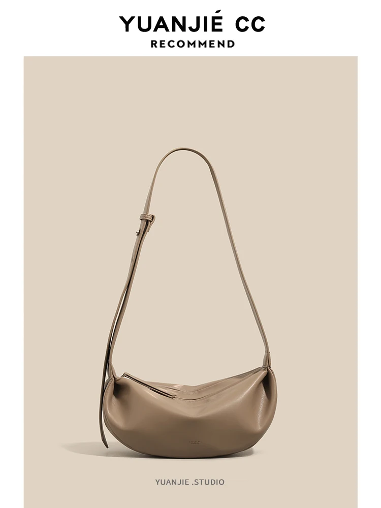 

Genuine Leather Women's Bag 2026 New Folded Lazy Style Crossbody Dumpling Bag Wide Strap Cloud Underarm Bag Single Shoulder Bag