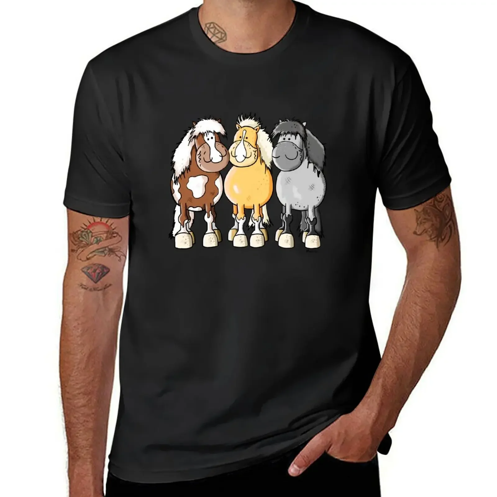 Three Cute Shetland Ponys Cartoon T-Shirt anime plus size tops fruit of the loom mens t shirts