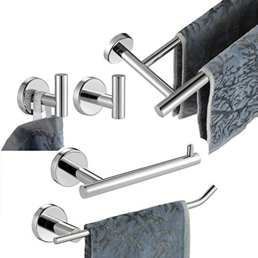 

Bathroom Hardware Towel Bar Set 5-Piece Bath Accessories Set Polished Wall Mount Includes 24 in Towel Bar 9 in HT Bar TP Holder