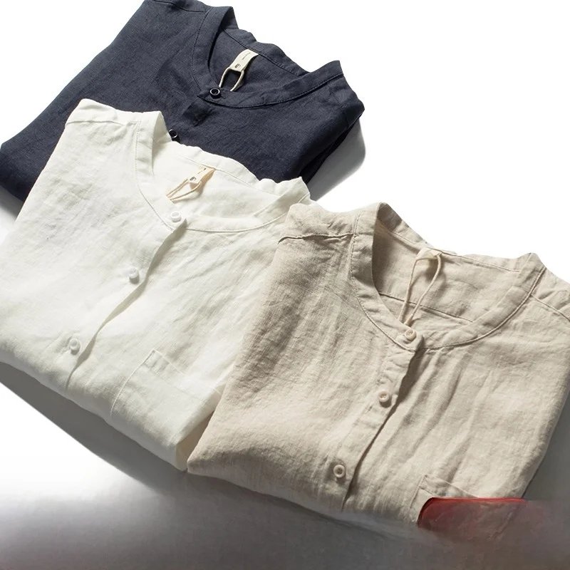 

Men's Casual Linen irt Breathable Summer ort Sve Ele Urban Faion Stand Fit Youth Garment Comfortable Leisure