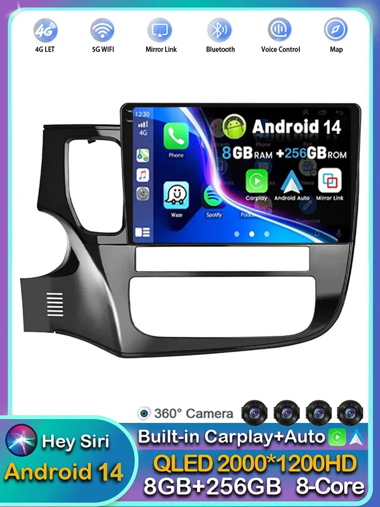 

Автомобильный радиоприемник Android14 Carplay для Mitsubishi Outlander 3 GF0W GG0W 2012 2013 2014 - 2020 мультимедийный плеер GPS стерео WIFI + 4G