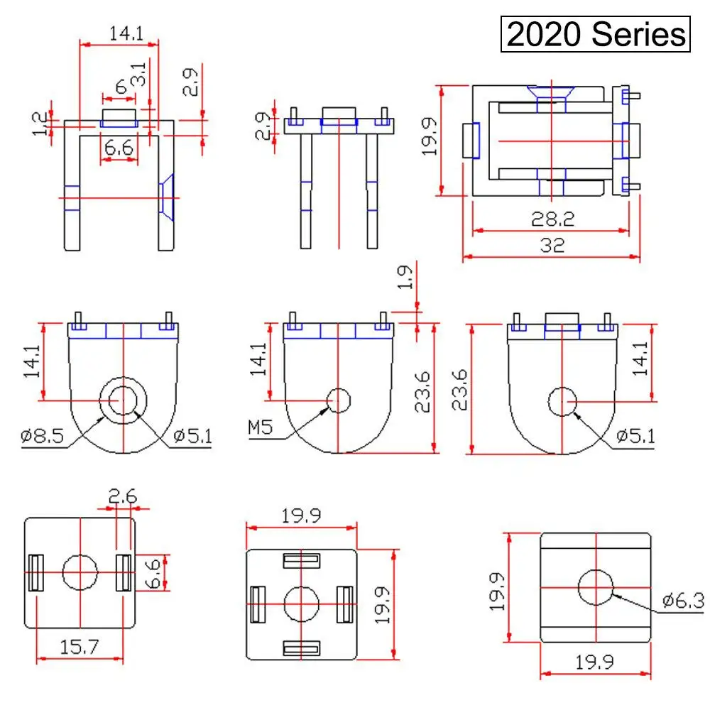 Liga de zinco flexível tubo conector comum, perfil de extrusão de alumínio, fundido, série 2020, 3030, 4040, 45