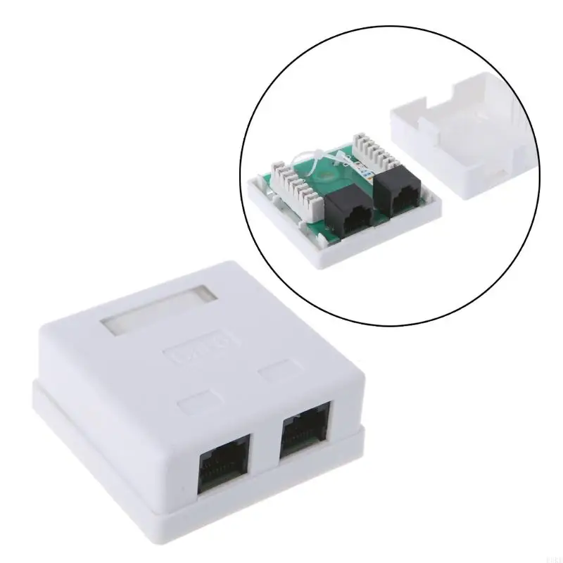 F3KE 2 Port RJ45 Network Connector Junction Box for CAT6 Cat6e 8P8C Desktop Extension Cable Enclosure