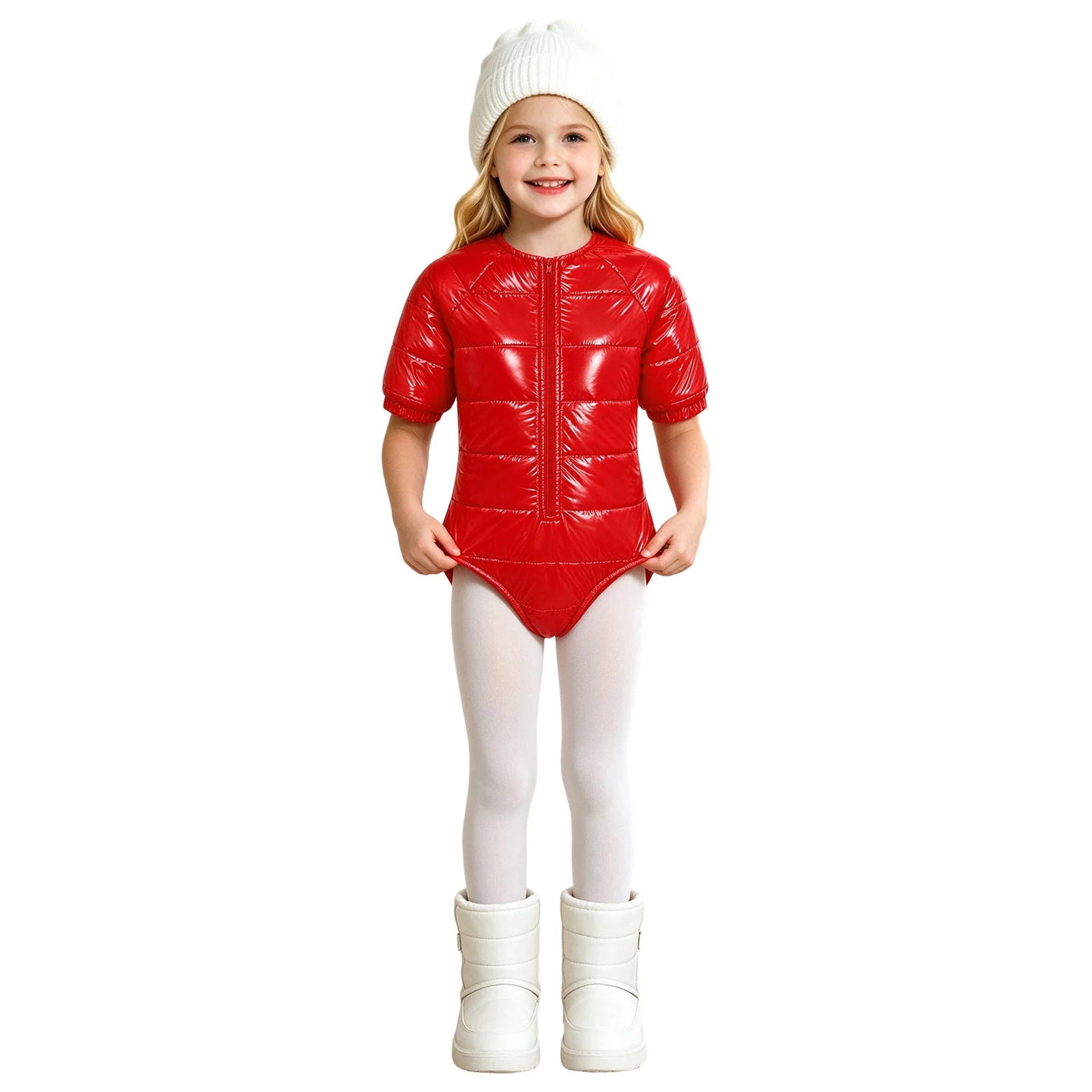 Kids Boys Girls Skiing Jumpsuit Figure Skating Ballet Dance Leotard Warm Bodysuit Water Resistant Padded Bodysuit