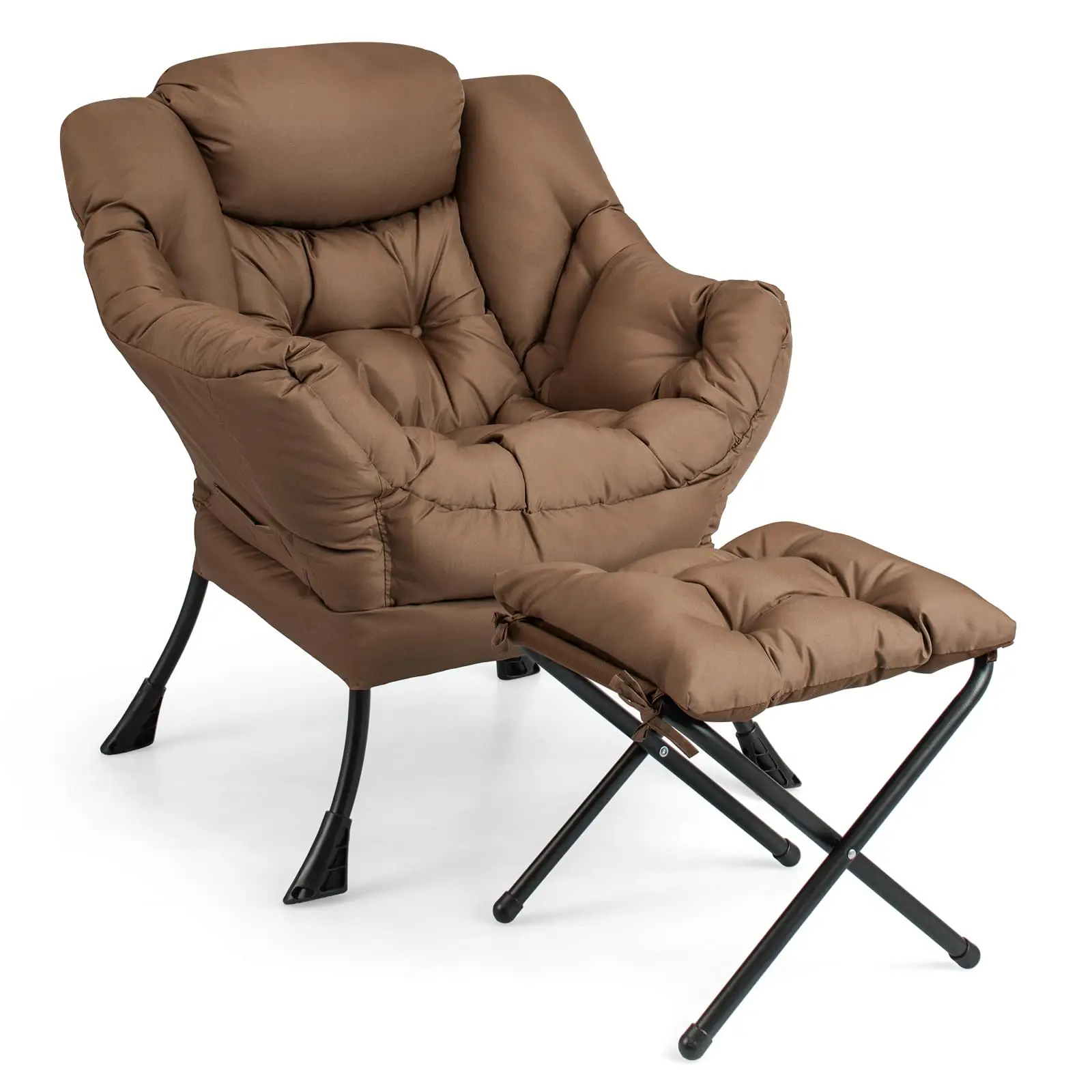 

Lazy Chair With Ottoman Folding Footrest Upholstered Lounge Armchair For Bedroom Living Room Office Brown