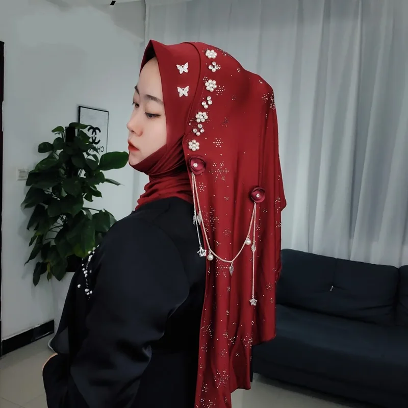 

Ramadan Women Scarf Muslim Beads Hijabs Long Scarf Arab Tassels Shawl Fashion Wrap Turban Party Headscarf Girl Gift
