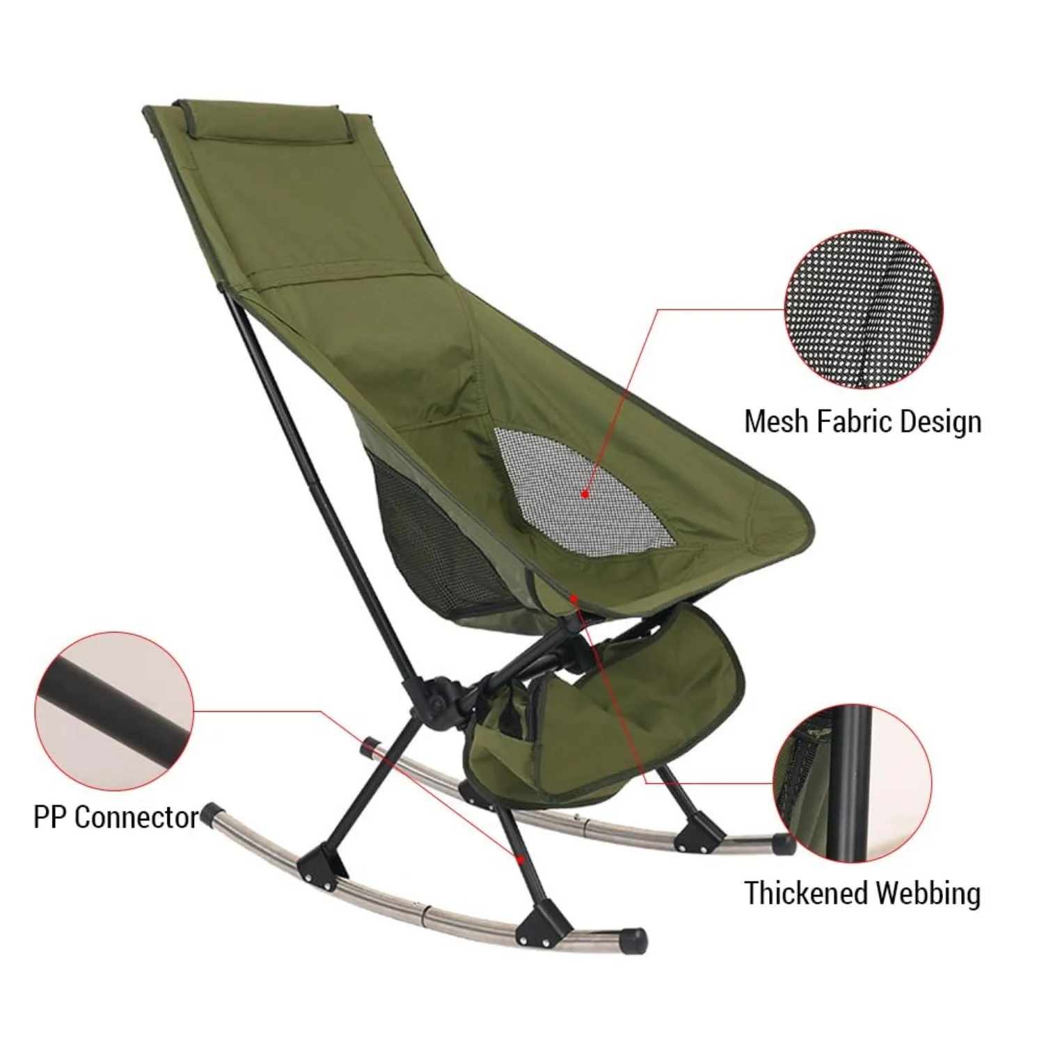 Portable Camping Rocking Chair 198LBS Weight Capacity Included Carry Bag High Back Rocker Chair For Patio Fishing Beach Lawn Tra