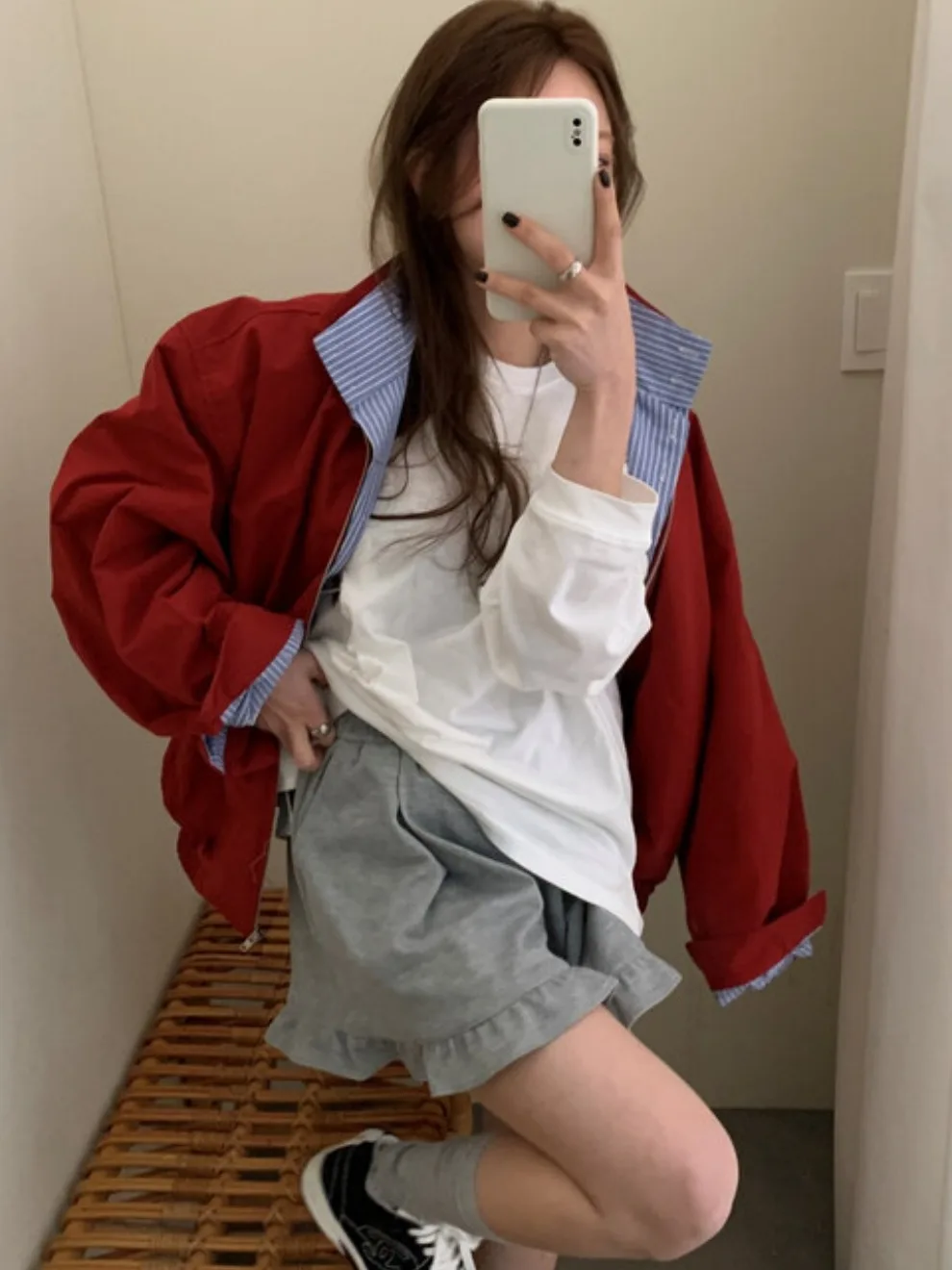 Retro a righe vestibilità ampia Jaet colletto finto in due pezzi da donna colore interno Blo autunno nuovo maglione capispalla Sle Chic