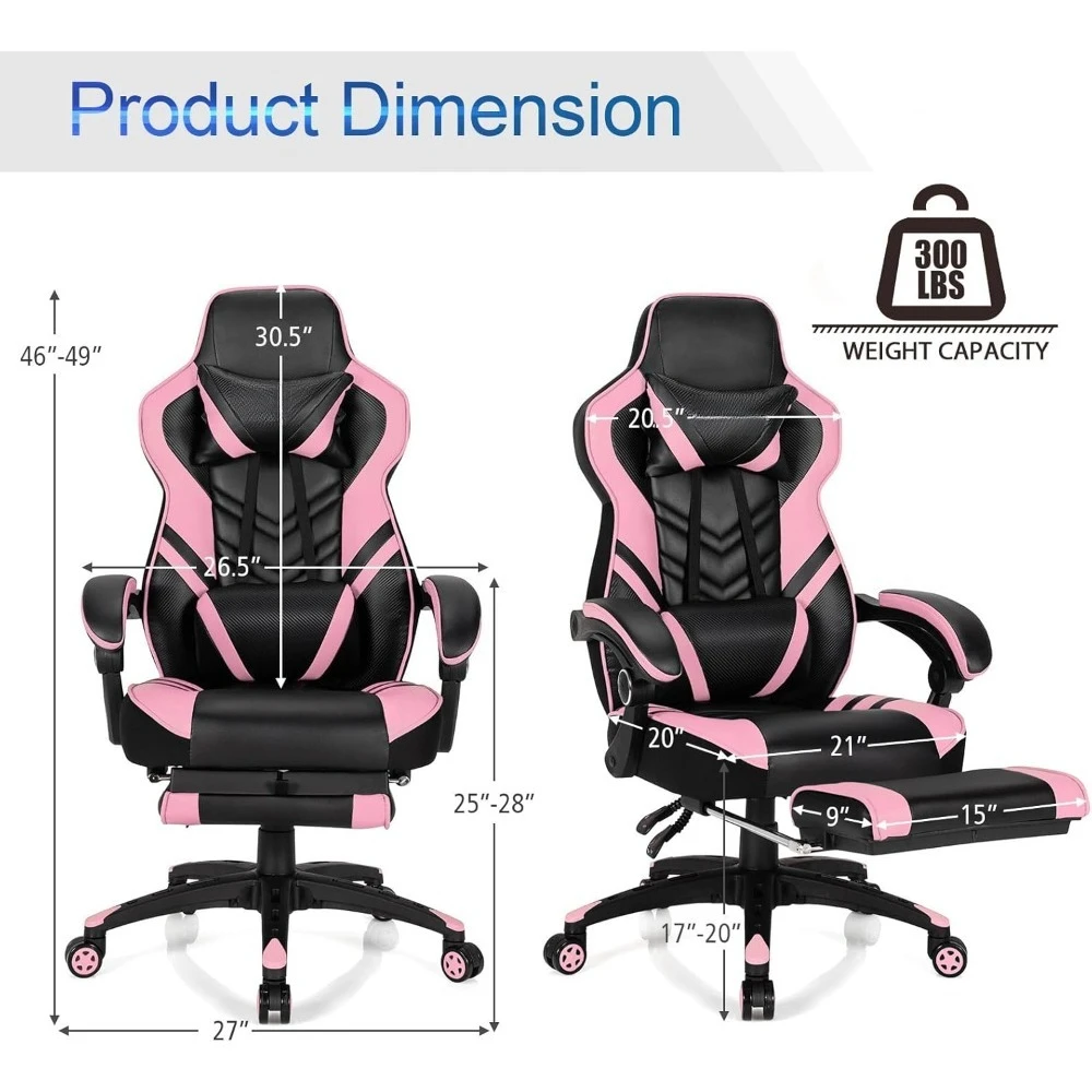 Gaming Chair Video Game Chair with Footrest and Lumbar Support Racing Style PU Leather Computer Chair Ergonomic Adjustable