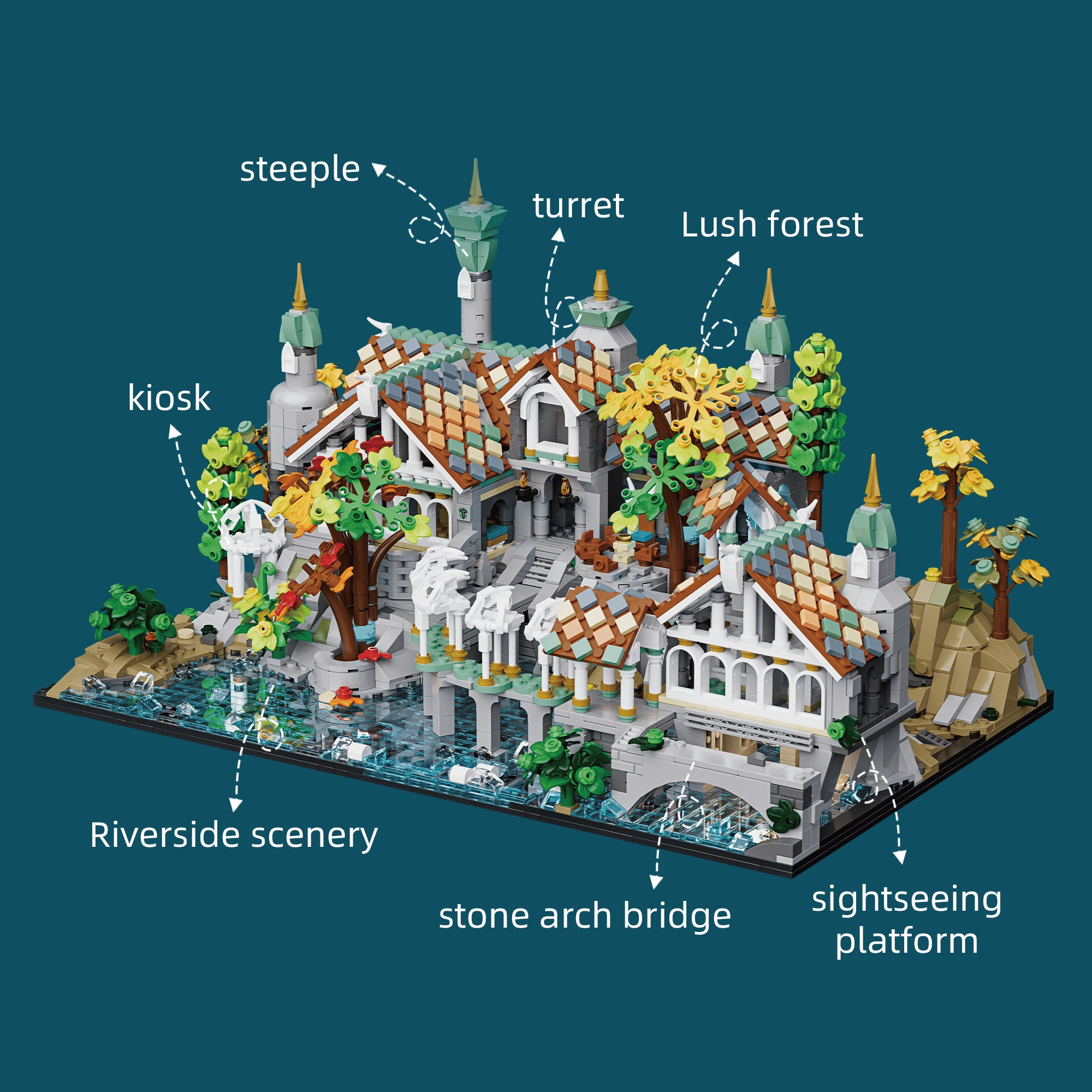 3337PCS The Last Homely House Elven Valley Castle Building Blocks Toys Medieval Magic Fairy Tale Architecture Brick Kit Home Deskop Ornaments Gifts For Birthday Holiday - view 5