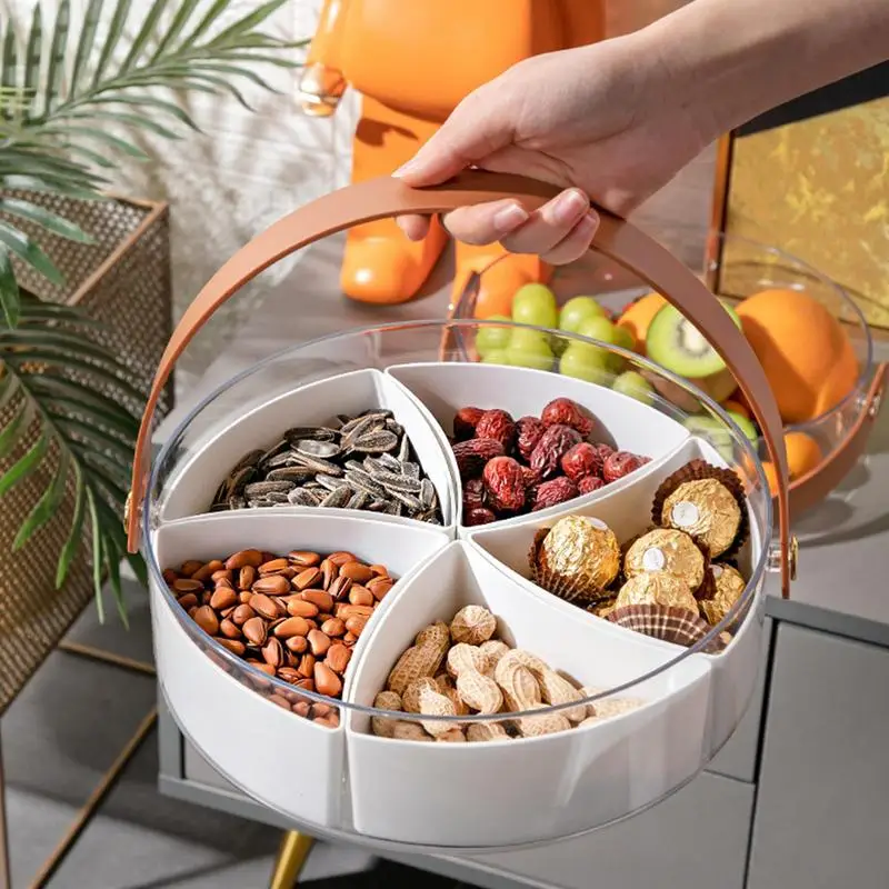 Fruits Snack Storage Plate Divided Serving Tray With Handle Food Storage Containers Dried Fruits Nuts Candy Cracker Chip Serving