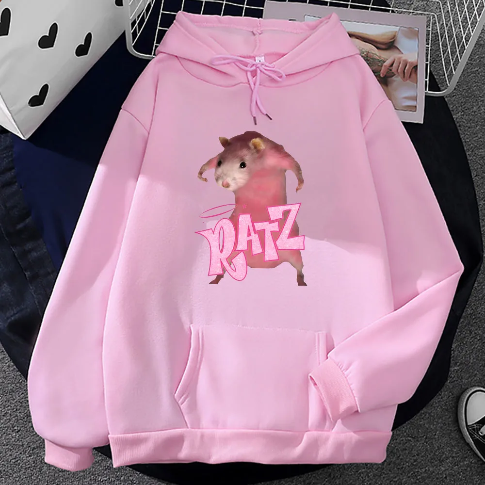 Ratz Pink Mouse Print Hoodies Kawaii Cartoon Hooded Sweatshirt Streetwear Mens Autumn/Winter Fleece Pullovers Pocket Male Hoody