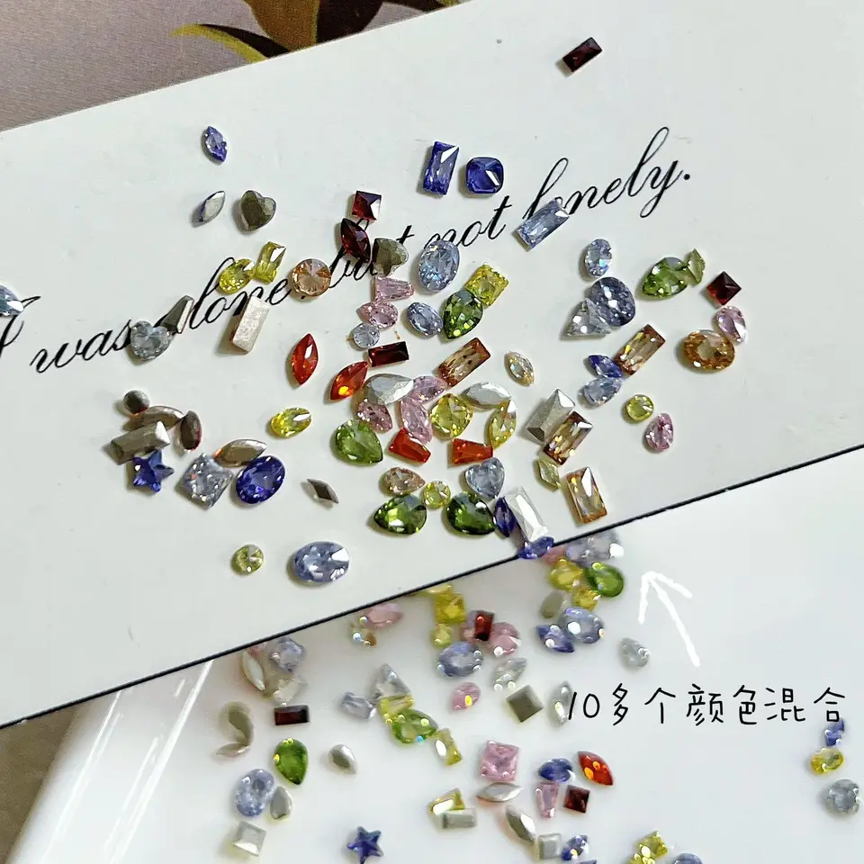 Mini Taladro de Uñas K9 5A, Diamante de Zirconio Multicolor, Fondo Plano, Borde Invertido Brillante, Decoración de Accesorios para Uñas 3