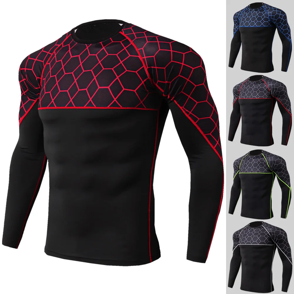 Maglietta Fitness da palestra da uomo maglietta da trekking da Jogging a compressione magliette sportive allenamento per Bodybuilding muscolare allenamento abbigliamento sportivo da corsa