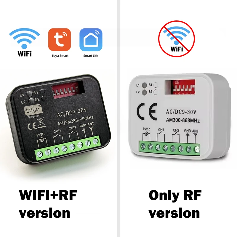 New RX-MULTI 300 a 868 MHz Tuya WIFI Receiver 433MHz Gate Switch Controller AC DC 9-30V 85-250V Garage Door Smart Switch Module