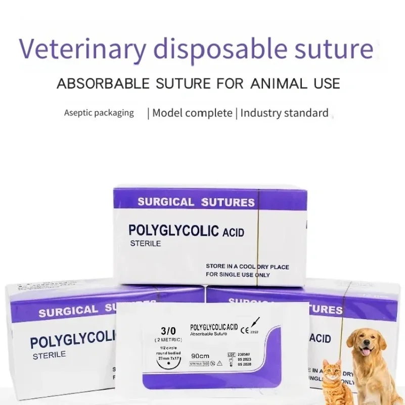 

Veterinary absorbable suture, polyglycolic suture 3-0 (0/2-0/3-0/4-0 medical suture) 90cm round suture/reverse suture)