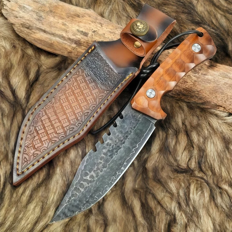 

Нож из дамасской стали с цельным лезвием, прямой, для кемпинга, острый, для фруктов