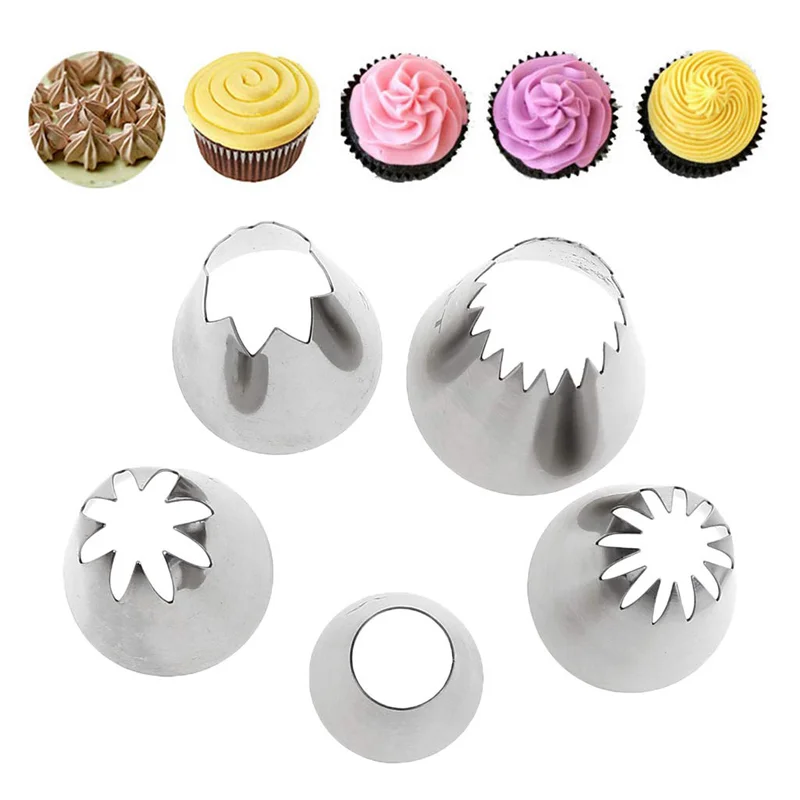 5Pcs Large Metal Cake Cream Decoration Tips Set Pastry Tools Stainless Steel Piping Icing Nozzle Cupcake Head Dessert Decorators